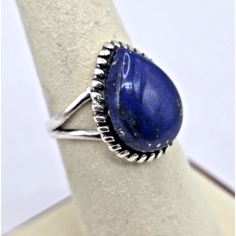 Lapis Lazuli Ring Size 7 Sterling Silver 925 Teardrop Navy Blueโ Roped NWOT